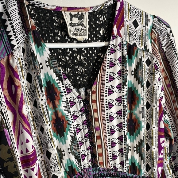 Jaase White and Blue V-Neck Sundress 3/4 Sleeve - Picture 4 of 10